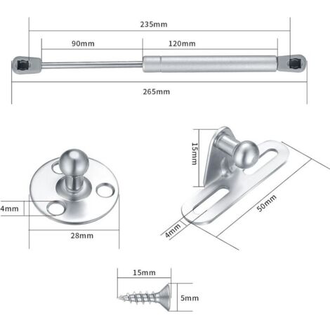 Bardusch - Lot de 2 ressorts à gaz, 60 N vérin pneumatique pour meubles, pistons pour portes de cuisine, piston à gaz pour portes, charnière d'armoire, bras amortisseur pour charnière de meubles de (1/4)