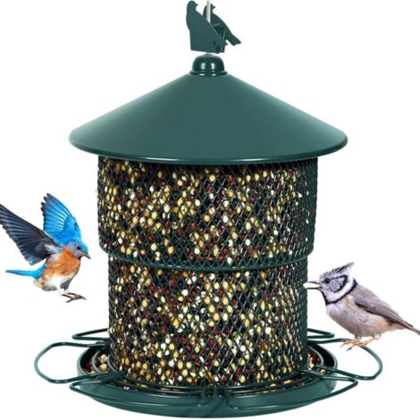 Bardusch - Mangeoire à oiseaux,Mangeoire pour oiseaux sauvages en métal à suspendre à l'extérieur, capacité de graines, tube en maille, mangeoires pour graines de tournesol, décoration de jardin, vert (1/5)