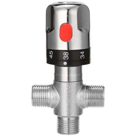 Bardusch-Mitigeur Thermostatique, Vanne de Contrôle de la Température de L'eau en Laiton Massif G1/2, Mitigeur Thermostatique à Trois Voies, pour une Utilisation dans la Salle de Bain, les Toilettes, (1/4)