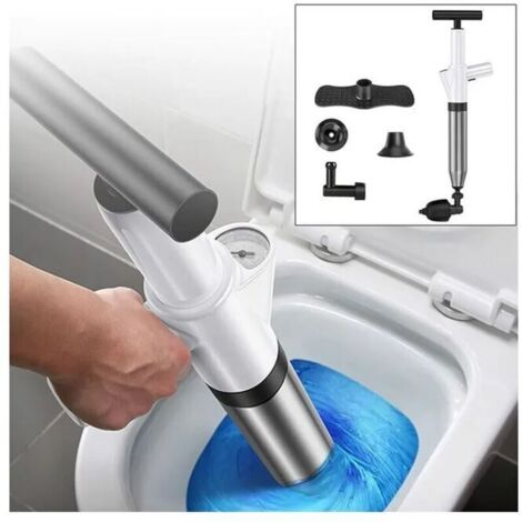 Bardusch-Déboucheur de Toilette Haute Pression avec 4 Têtes Remplaçables Déboucheur à Pompe wc Déboucheur de Canalisation (Blanc) (1/4)