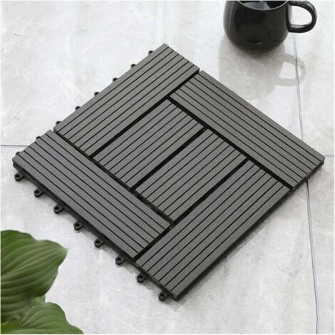 Bardusch-Carrelage de terrasse en bois composite gris à clipser, mosaïque anticorrosion, revêtement de sol extérieur en plastique WPC imperméable 30 x 30 cm (1/4)