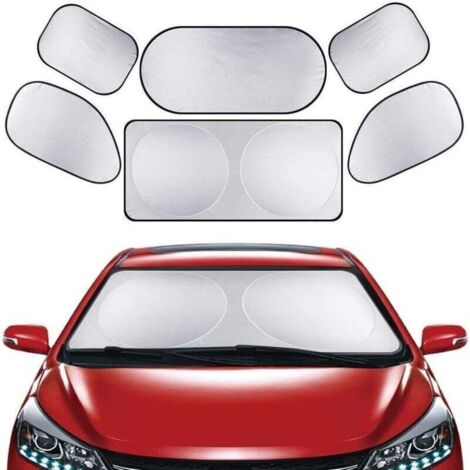Bardusch-Pare-Brise-Soleil Couverture 6PCS Pare Soleil de Voiture Bloque Les Rayons UV Protector Réflecteur Solaire Avant ou Arrière , Anti-Neige Givre pour SUV La Plupart des Véhicules,argenté