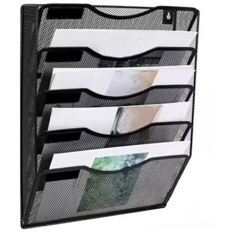Bardusch-Classeur mural à 5 compartiments, classeur de bureau suspendu, porte-revues, boîte de tri du courrier, noir (1/4)