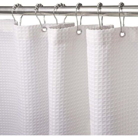 Bardusch-Rideau de douche nid d'abeille avec anneaux métalliques, tissu résistant à la moisissure pour baignoire et douche, rideau de bain durable, ourlet lesté – 180 x 180 cm (blanc) (1/4)