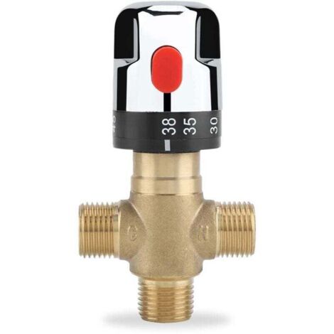 Bardusch-Mitigeur Thermostatique, Vanne de Contrôle de la Température de L'eau en Laiton Massif G1/2, Mitigeur Thermostatique à Trois Voies, pour une Utilisation dans la Salle de Bain, les Toilettes, (1/4)