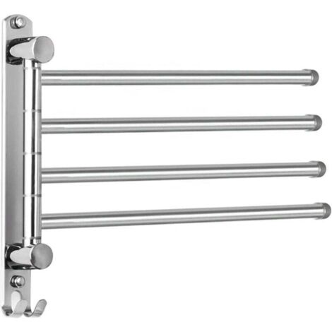 Bardusch-Porte-Serviettes avec 4 Barres 180°Rotatives en Acier Inoxydable SUS304 Porte Serviette Murale Sèche-Serviettes pour Salle de Bain Cuisine Lavabo- Argent (1/4)