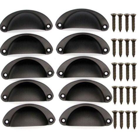Bardusch-10PCS Poignée de Coquille Vintage, Bouton de Porte, Poignée de Meuble, Rétro Poignées de Porte en Fer Avec Vis pour Meuble Tiroir Armoire Cuisine Placard, 8,1 cm x 3,5 cm (Noir) (1/3)