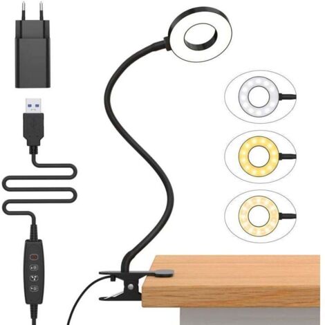 Bardusch-2 Pcs Lampe de Bureau à Pince avec Adaptateur USB[3 Modes d’Éclairage &10 Niveaux de Luminosité] Flexible à 360°Lampe Lecture Clipsable, 40CM Lampe Bureau Led pour Maison/Bureau (1/4)