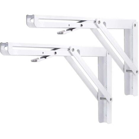 Bardusch-Support d' Étagère Pliable 300mm,2 Pièces Équerres Pliantes Charge Lourde Equerre Etagere Murale Blanc Console Rabattable pour Table Garage Cuisine Chambre, Charge Maximale 150kg (1/4)
