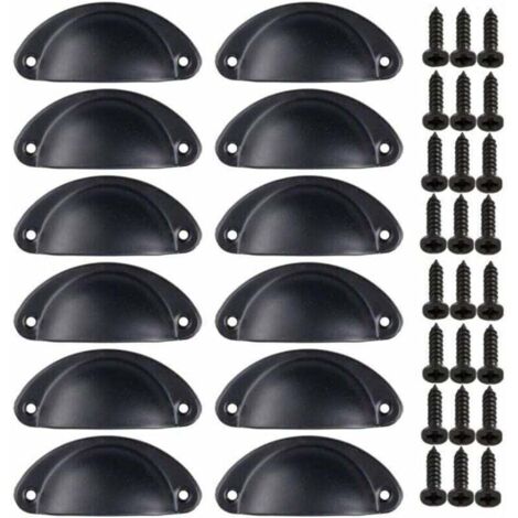 Bardusch-12 Poigne de Coquille Meuble Vintage pour Tiroir Armoire Meuble Cuisine Fer Incurv Bouton de Porte de Placard Retro 8135mm Noir (1/4)