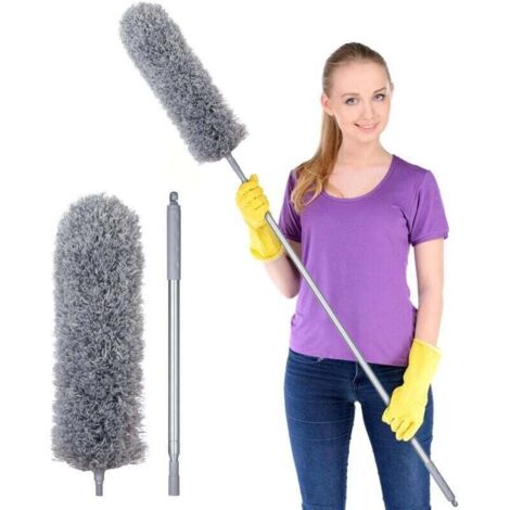 Bardusch-Plumeau télescopique Lavable, en Microfibre et Acier Inoxydable, Tige télescopique et Balai d'angle Flexible, Lavable, plumeau Long Extensible Extra Long jusqu'à 254 cm, pour couvertures Toil (1/4)