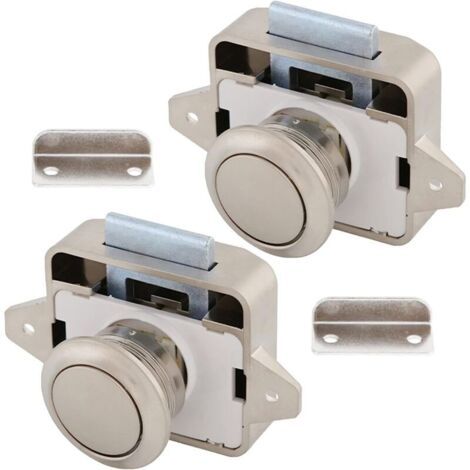 Bardusch-Serrure camping car, 2 Bouton poussoir Loquet, Bouton poussoir camping car, Alliage de zinc et matériau ABS, ferme, fiable, pour camping-car, yachts, tiroirs, portes darmoires (Nickel Nacré) (1/5)