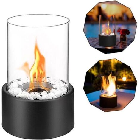 Bardusch - Cheminée de table à l\'éthanol HENGMEI - Noir - Intérieur et extérieur - Avec pierres décoratives (1/4)