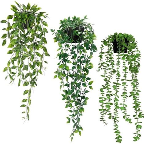 Bardusch - Plante Artificielle Tombante - 3Pcs Plantes Artificielles avec Pots Interieur Extérieure Decoration -Vert Faux Lierre Suspendue (1/4)