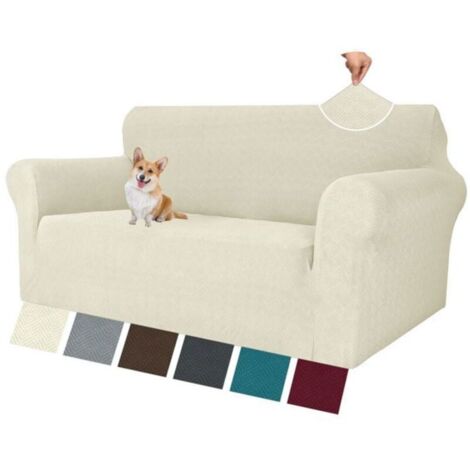 Bardusch - Housse De Canapé 2 Places avec Accoudoirs, Universelle Housse Canapé Extensible, Sofa Cover en Jacquard, Lavable, Beige