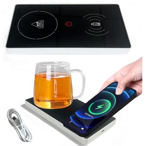 Bardusch - Chauffe-Tasse, Intelligent Chauffe-Boisson, 2 en 1 avec Charge sans Fil, USB 55 °C Chauffe-café à température constante, Dessous de Verre, Chargeur sans Fil pour Bureau, Usage (Blanc) (1/5)