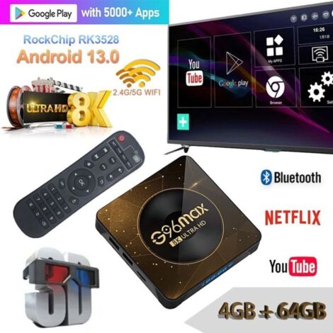 Bardusch - Boitier iptv Android 13 TV Box G96MAX RK3528, Smart TV Box 4 Go+64 Go de Rom,Box Lecteur Multimédia 8K WiFi 2.4Ghz (1/4)