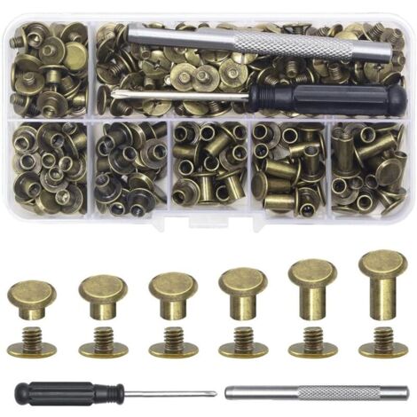 Bardusch - Lot de 110 vis de liaison M5 x 4/5/6/8/10/12 mm pour bricolage, décoration en cuir, sacs, artisanat, col, harnais, bagages, portefeuille (110, Couleur cuivre antique, l) (1/2)