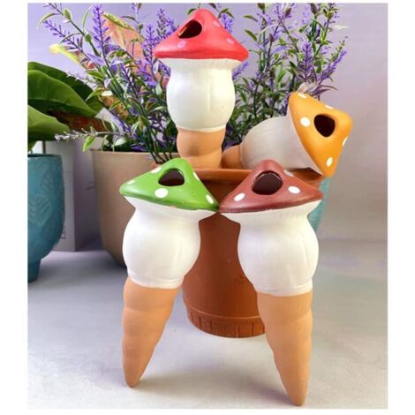 Bardusch - Lot de 4 pics d'arrosage automatique en forme de champignon pour plantes en pot (4 couleurs) (1/5)