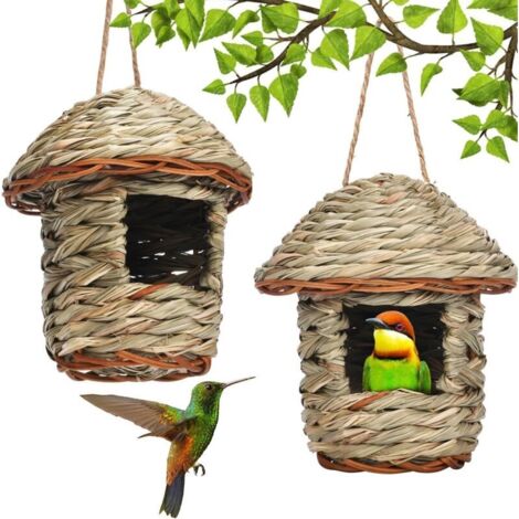 Bardusch - 2 Pièces Nid Oiseau Fait à La Main, Grass Bird Hat, Nichoir Tissé à la Main, Maison pour Oiseaux de la Nature, Nichoirs à Oiseaux, adapté aux Petits Oiseaux Tels Que Les Colibris, Perruche (1/4)
