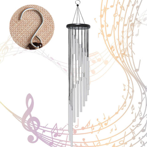 Bardusch - Carillon éolien extérieur de 90 cm, 18 tubes en alliage d’aluminium motif bois, pour jardin et maison (1/4)
