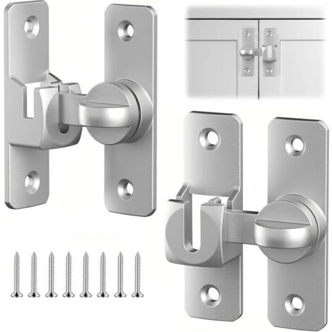 Bardusch - 2 Paires Loquet Porte, 90°/180° Verrou Porte, Aluminium Verrou Porte Coulissante, Serrure Porte Coulissante avec 8 Vis, Argent, pour Portes, Fenêtres, Armoires (1/2)
