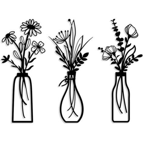 Bardusch - 3 pcs en métal décor Mural Fleur 3 Style en Vase Art Mural métal (1/4)