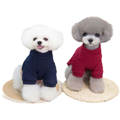 Bardusch - Ensemble pull-over pour chien (2 pièces), tricot torsadé pour temps froid, col roulé classique, vêtements chauds et épais (rouge bordeaux + bleu marine) (1/5)