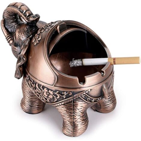 Bardusch - Cendrier éléphant vintage coupe-vent, couvercle, décoration rétro bureau/maison, rouge bronze (1/4)