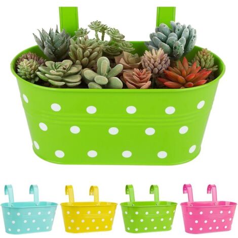 Bardusch - 4pcs Pots de Fleurs à Suspendre Multicolore Rétro Métal avec Double Crochet Détachable Pot Plante Polka Dots Trou de Drainage Vintage pour Décoration Jardin Balcon Terrasse Intérieur ou Ext (1/4)
