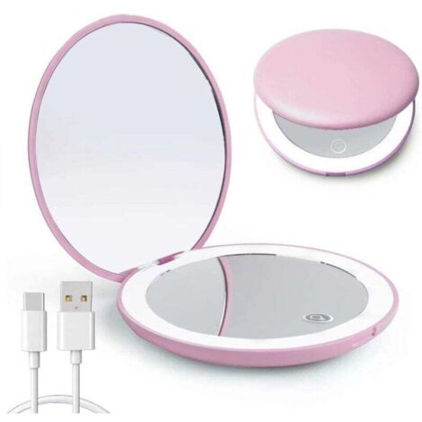 Bardusch - Miroir compact LED rechargeable 1x/10x dimmable rose voyage poche (1/4)