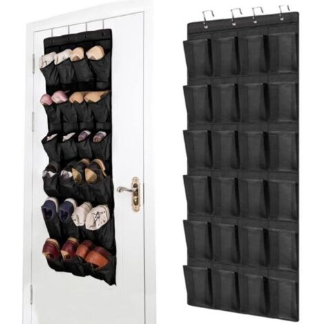 Bardusch - 24 Grandes Jaune Poches Range-Chaussures à Suspendre sur Porte, 55 x160 cm Rangement Chaussures de Porte avec 4 Crochets,Noir (1/4)