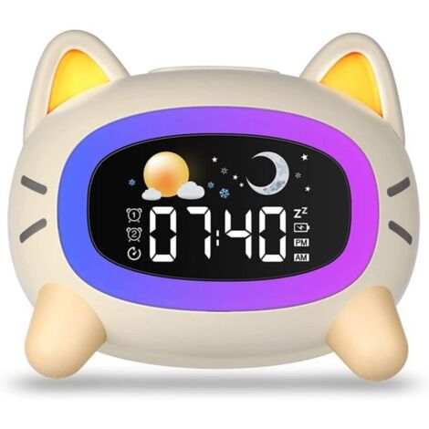 Bardusch - Réveil Numérique - - Horloge de Chat - 5 Lumières - 7 Sons - Double Alarme (1/4)