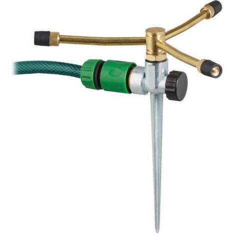 Bardusch - Arroseur de jardin 3 bras, avec piquet, portée jusqu’à 12 m, débit d’eau réglable, raccord 3/4'', argenté/doré (1/4)