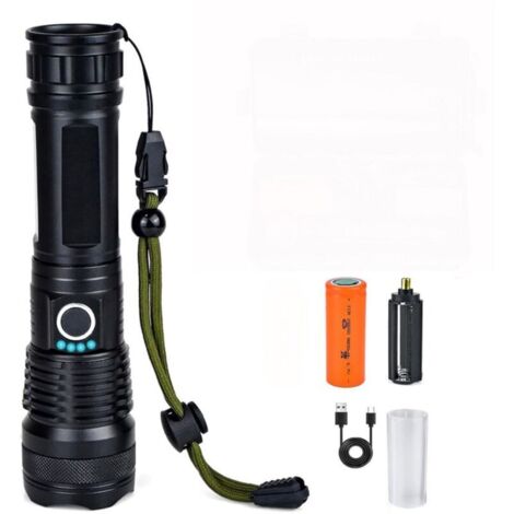 Bardusch - Lampe Torche LED Militaire Ultra Puissante Rechargeable Tactique Zoom 5 Modes pour Camping Randonnée Urgence 17x4 cm 1 Batterie (1/4)