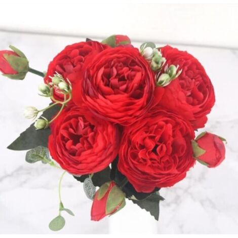 Bardusch - Fleurs artificielles - - Pivoine - 5 grandes têtes - 4 bourgeons - Soie rose (1/4)