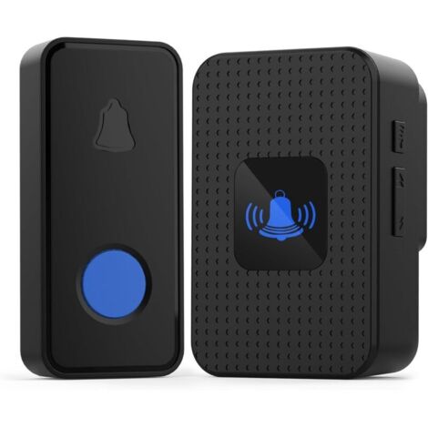 Bardusch - Sonnette sans Fil, Mini Sonnette de Porte IP55 Exterieur Étanche Kit de Carillon Electronique Portée 300M, 55 Mélodies au 5 Niveaux Volumes, LED Bleu pour Maison Bureau Hôtel Urgence, Noir (1/5)