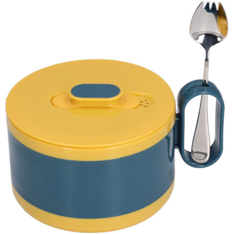 Bardusch - Bol à ramen en acier inoxydable à double isolation avec couvercle, idéal pour les employés de bureau et les étudiants (bol bleu marine pour restauration rapide + cuillère en acier inoxydabl (1/5)