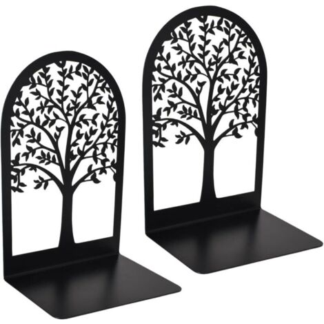 Bardusch - 2 serre-livres métal noir design arbre, presse-livres antidérapants résistants, école, bureau, maison (1/4)