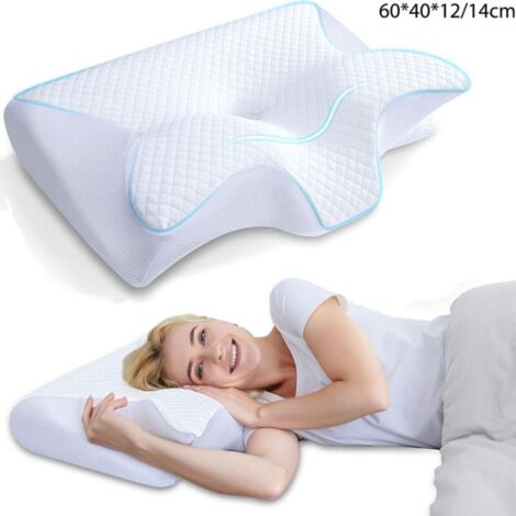Bardusch - Oreiller Ergonomique Cervical, 2 en 1 Orthopédique à Mémoire pour Dormir sur Le Côté et sur Le Dos, 60x40x12/14cm, Blanc (1/4)