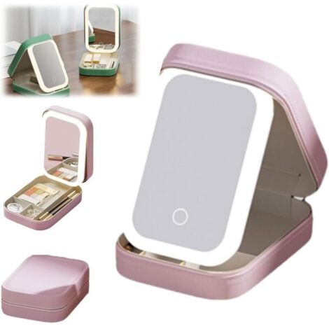 Bardusch - Miroir Maquillage LED Rechargeable, Tricolore, Ajustable, Rose, Voyage, Portable (1/4)