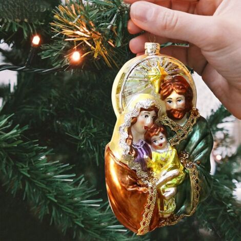 Bardusch - Pendentif de la Nativité de Noël, ornement décoratif de Noël en verre européen fait main, cadeaux religieux pour une nuit sainte (1/3)