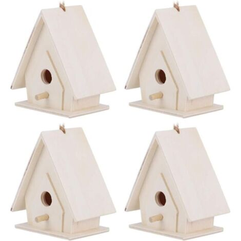 Bardusch - Nichoirs en Bois, 4 Pièces de Mini Nichoirs en Bois avec Poteau, Artisanat D'ornement de Cage de Nids d'oiseaux Suspendus pour Décor de Cour de Jardin (1/4)