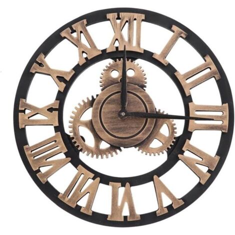 Bardusch - Horloge murale vintage 3D, horloge murale à chiffres romains faite à la main, horloge vintage de style européen à engrenages indust (1/4)