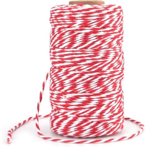 Bardusch - 100M Ficelle Rouge et Blanche Corde de Noël Rouge Ficelle de Noël Rouge Ficelle de Coton Durable pour la Cuisson, Les Bouchers, Les Bricolages, L'emballage de Cadeaux de Noël (1/4)
