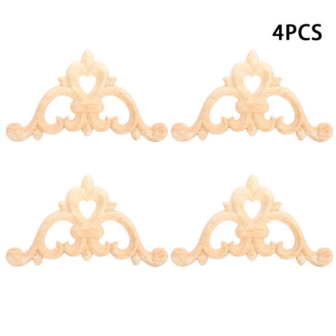 Bardusch - Lot de 4 appliques d'angle en bois sculpté, non peintes, pour la décoration de meubles et d'armoires. (1/5)