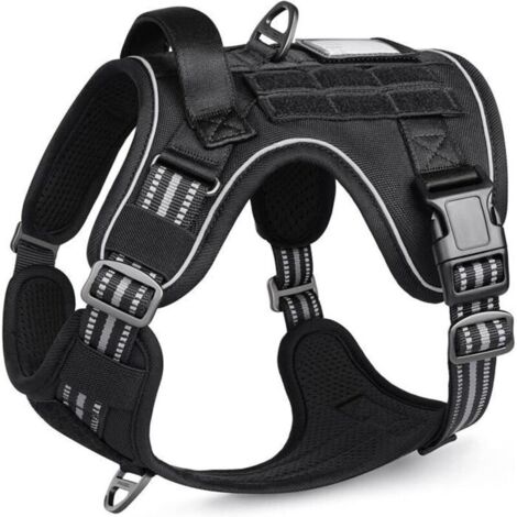 Bardusch - Harnais Chien Anti Traction, Harnais Tactique Chien Réfléchissant Réglable avec Poignée et Anneaux pour Entraînement Chasse Noir-M (1/4)