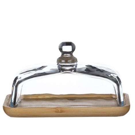 Bardusch - Beurrier en Bambou avec Couvercle en Verre - Plateau à Beurre Transparent pour Réfrigérateur et Comptoir pour Beurre, Bloc de (1/4)