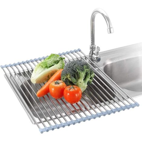 Bardusch - Égouttoir vaisselle enroulable acier inox 45,2x30 cm, pliable plan de travail/évier (1/4)