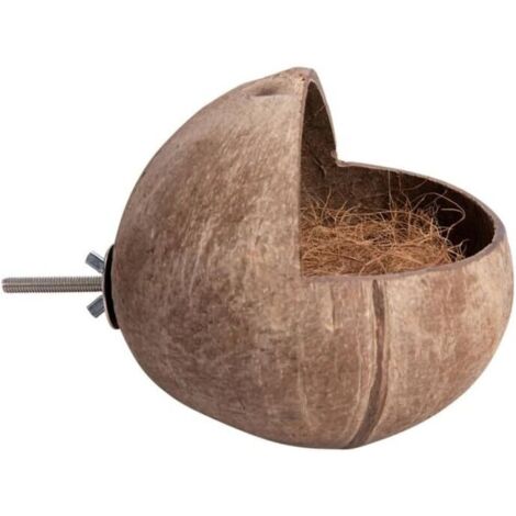 Bardusch - Nichoir à oiseaux en coquille de noix de coco, nid d'oiseau naturel, respectueux de l'environnement, nichoir à oiseaux à fixation latérale, décoration pour oiseaux de jardin, perroquet, (1/4)